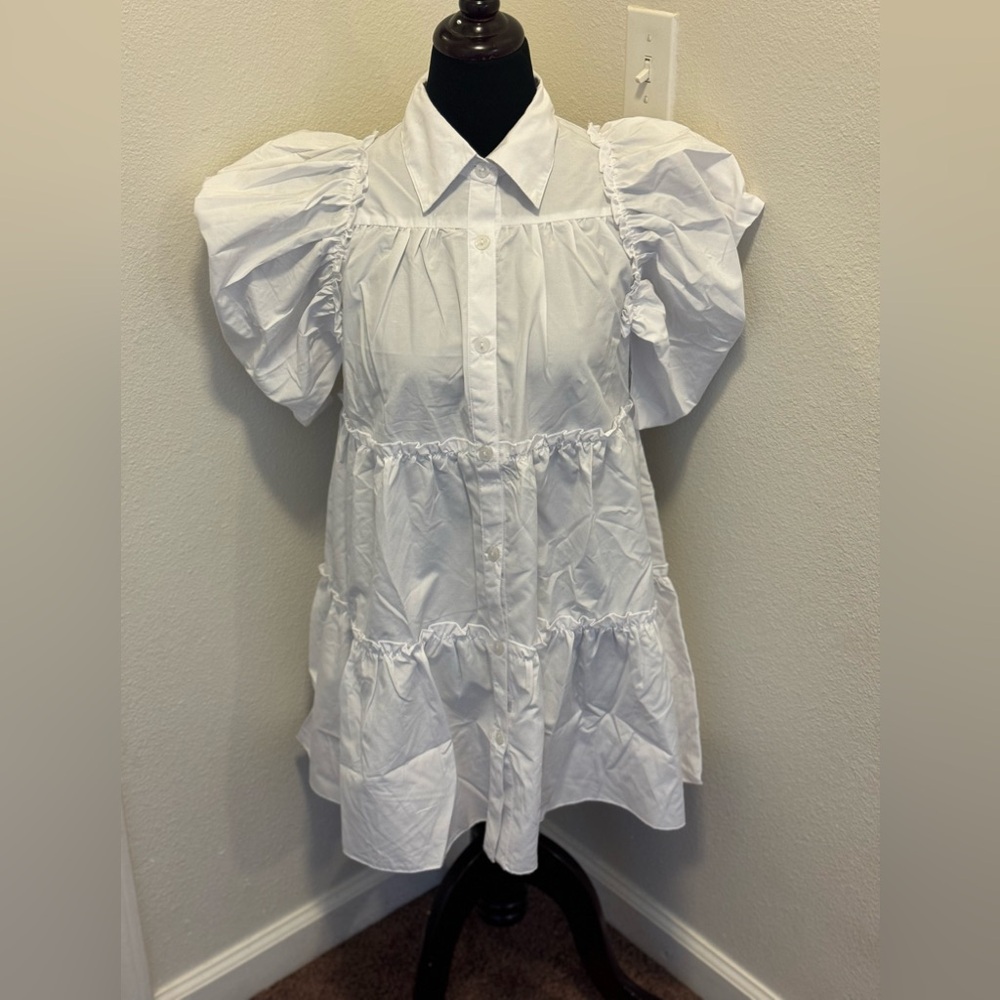 Girl Soul White Cotton Puff Sleeve Dress A Line Flare Swing Forever 21 S NEW